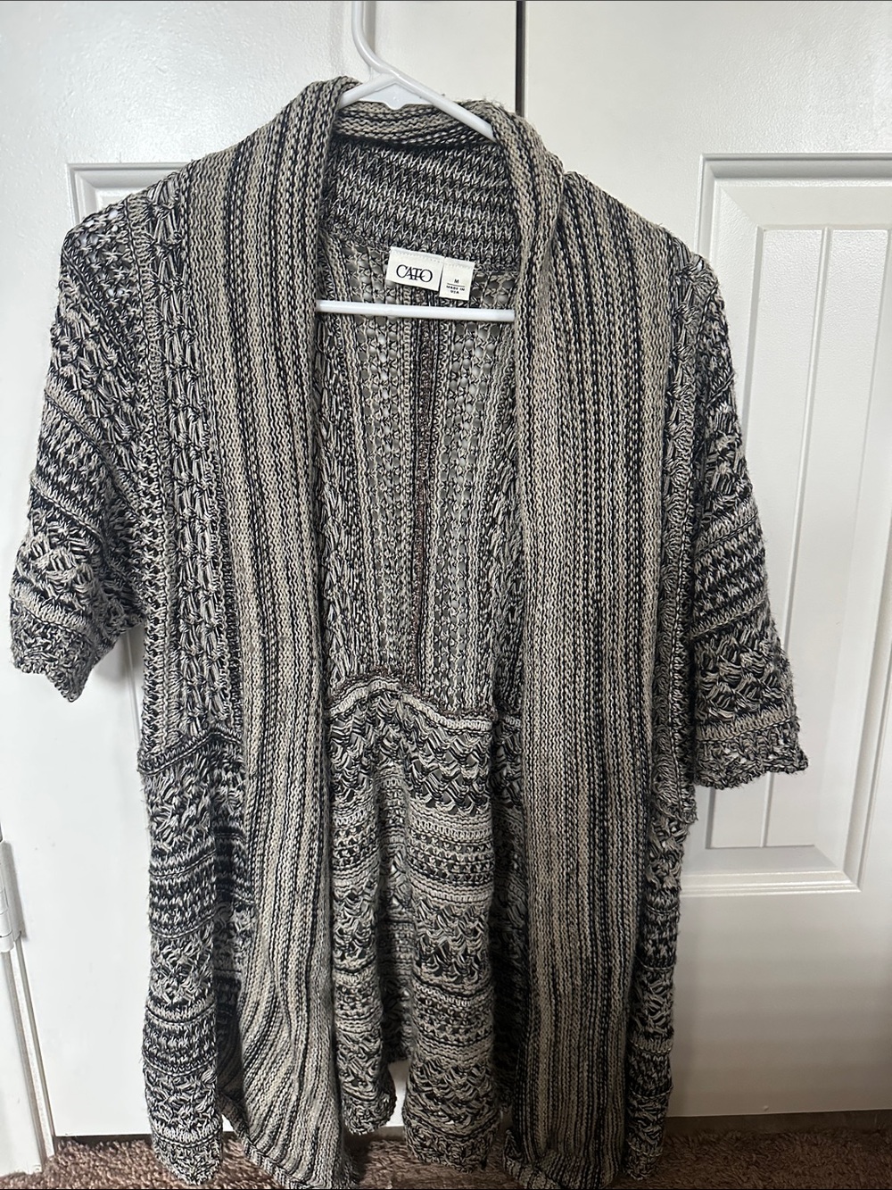 Cato Black & Cream Marled Knit Open Cardigan